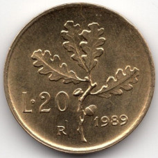 20 лир 1989 Италия - 20 lire 1989 Italy, из оборота