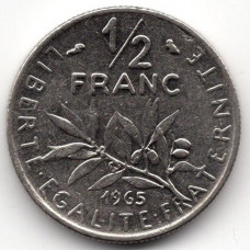 1/2 франка 1965 Франция - 1/2 franc 1965 France, из оборота