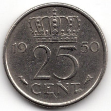 25 центов 1950 Нидерланды - 25 cents 1950 Netherlands, из оборота