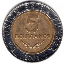 5 боливиано 2001 Боливия - 5 boliviano 2001 Bolivia, из оборота