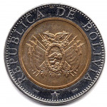 5 боливиано 2001 Боливия - 5 boliviano 2001 Bolivia, из оборота