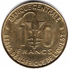 10 франков 1995 Западная Африка - 10 francs 1995 Western Africa, из оборота