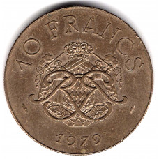 10 франков 1979 Монако - 10 francs 1979 Monaco, из оборота