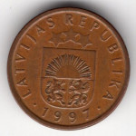 1 сантим 1997 Латвия - 1 santims 1997 Latvia, из оборота