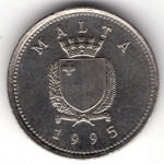 2 цента 1995 Мальта - 2 cents 1995 Malta, из оборота