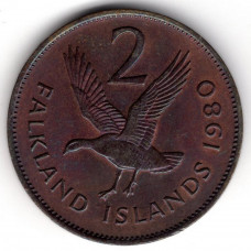 2 пенса 1980 Фолклендские острова - 2 pence 1980 Falkland Islands, из оборота