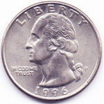 1/4 (квотер) доллара 1996 США - 1/4 (quarter) dollar 1996 USA, P, из оборота