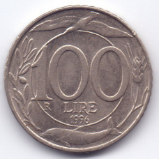 100 лир 1996 Италия - 100 lire 1996 Italy, из оборота