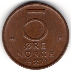 5 эре 1974 Норвегия - 5 ore 1974 Norway, из оборота