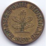 5 пфеннигов 1950 Германия (ФРГ) - 5 pfennig 1950 Germany, F, из оборота