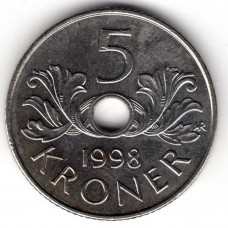 5 крон 1998 Норвегия - 5 krone 1998 Norway, из оборота