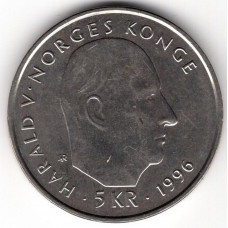 5 крон 1996 Норвегия - 5 krone 1996 Norway, из оборота