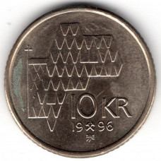 10 крон 1996 Норвегия - 10 krone 1996 Norway, из оборота