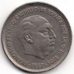 25 песет 1957 Испания - 25 pesetas 1957 Spain, из оборота