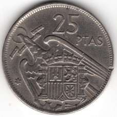 25 песет 1957 Испания - 25 pesetas 1957 Spain, из оборота