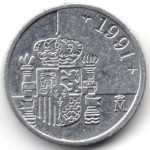 1 песета 1991 Испания - 1 peseta 1991 Spain, из оборота