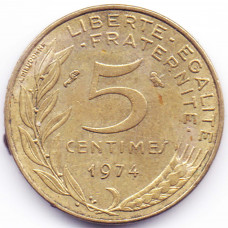 5 сантимов 1974 Франция - 5 centimes 1974 France, из оборота