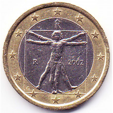 1 евро 2002 года Италия - 1 euro 2002 Italy, из оборота