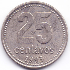 25 сентаво 1993 Аргентина - 25 centavo 1993 Argentina, серый цвет, из оборота