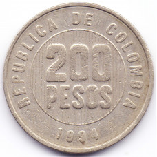 200 песо 1994 Колумбия - 200 pesos 1994 Colombia, из оборота