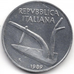 10 лир 1989 Италия - 10 lire 1989 Italy, из оборота