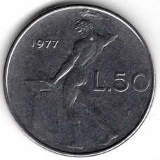 50 лир 1977 Италия - 50 lire 1977 Italy, из оборота