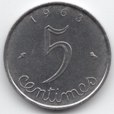 5 сантимов 1963 Франция - 5 centimes 1963 France, из оборота