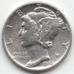 1 дайм (10 центов) 1943 США - 1 dime 1943 USA, из оборота