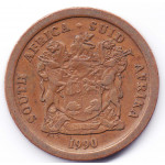 5 центов 1990 ЮАР - 5 cents 1990 South Africa, из оборота