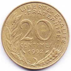 20 сантимов 1992 Франция - 20 centimes 1992 France, из оборота