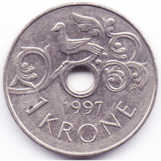 1 крона 1997 Норвегия - 1 krone 1997 Norway, из оборота