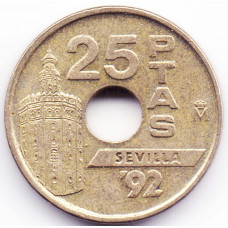 25 песет 1992 Испания - 25 pesetas 1992 Spain, из оборота