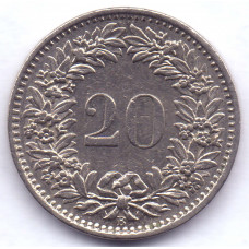 20 раппенов 1968 Швейцария - 20 rappenes 1968 Switzerland, из оборота