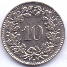 10 раппенов 1936 Швейцария - 10 rappenes 1936 Switzerland, из оборота