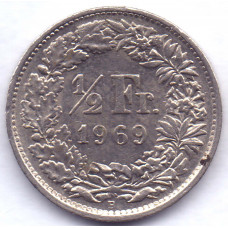 ½ франка 1969 Швейцария - ½ franc 1969 Switzerland, из оборота