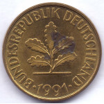 10 пфеннигов 1991 Германия - 10 pfennigs 1991 Germany, F, из оборота