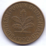 10 пфеннигов 1990 Германия - 10 pfennigs 1990 Germany, F, из оборота