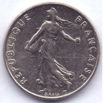 ½ франка 1991 Франция - ½ franc 1991 France, из оборота