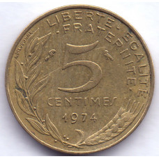 5 сантимов 1974 Франция - 5 centimes 1974 France, из оборота