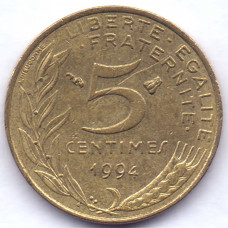 5 сантимов 1994 Франция - 5 centimes 1994 France, из оборота