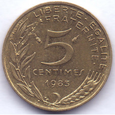 5 сантимов 1983 Франция - 5 centimes 1983 France, из оборота