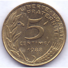 5 сантимов 1988 Франция - 5 centimes 1988 France, из оборота