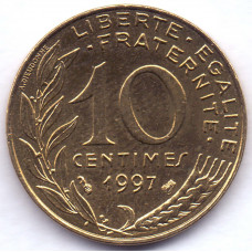 10 сантимов 1997 Франция - 10 centimes 1997 France, из оборота