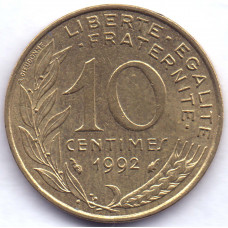 10 сантимов 1992 Франция - 10 centimes 1992 France, из оборота