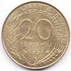 20 сантимов 1997 Франция - 20 centimes 1997 France, из оборота