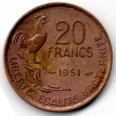 20 франков 1951 Франция - 20 francs 1951 France, из оборота