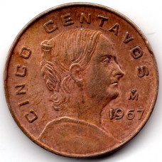 5 сентаво 1967 Мексика - 5 centavos 1967 Mexico, из оборота