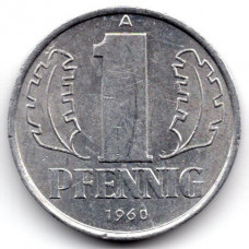 1 пфенниг 1960 Германия (ГДР) - 1 pfennig 1960 Germany, A, из оборота