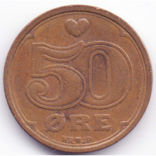 50 эре 1989 Дания - 50 ore 1989 Denmark, из оборота