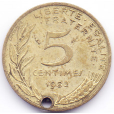 5 сантимов 1982 Франция - 5 centimes 1982 France, из оборота